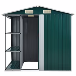 vidaXL Garden Shed with Rack Green Iron Outdoor Storage House Tool Building - Additional view 3