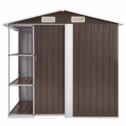 vidaXL Garden Shed with Rack Brown Iron Outdoor Storage House Tool Building - Additional view 2