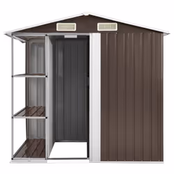 vidaXL Garden Shed with Rack Brown Iron Outdoor Storage House Tool Building - Additional view 3