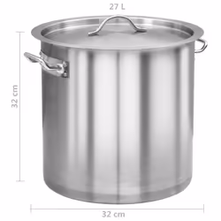 vidaXL Stock Pot with Lid 26 L 32x32cm Stainless Steel Catering Soup Stew Pot - Additional view 6