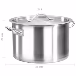 vidaXL Stock Pot 24 L 36x24 cm Stainless Steel Soup Stew Catering Pot Kitchen