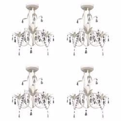 vidaXL 4x Crystal Pendant Ceiling Lamp Chandeliers Elegant White Indoor Lamp