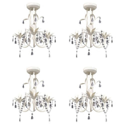 vidaXL 4x Crystal Pendant Ceiling Lamp Chandeliers Elegant White Indoor Lamp
