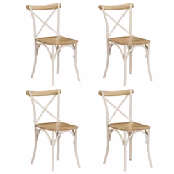 vidaXL 4x Solid Mango Wood Cross Chairs Steel Frame White Open Crossed Back