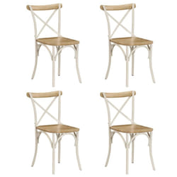 vidaXL 4x Solid Mango Wood Cross Chairs Steel Frame White Open Crossed Back