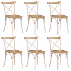 vidaXL 6x Solid Mango Wood Cross Chairs Steel Frame White Open Crossed Back