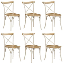 vidaXL 6x Solid Mango Wood Cross Chairs Steel Frame White Open Crossed Back