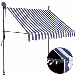 vidaXL Manual Retractable Awning with LED 100cm Blue and White Folding Canopy