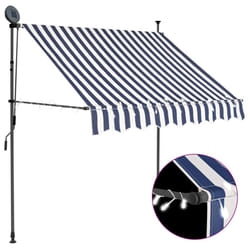 vidaXL Manual Retractable Awning with LED 100cm Blue and White Folding Canopy