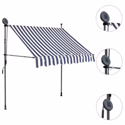 vidaXL Manual Retractable Awning with LED 100cm Blue and White Folding Canopy