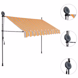 vidaXL Manual Retractable Awning with LED 300cm Yellow and Blue Folding Canopy