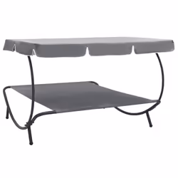vidaXL Outdoor Lounge Bed with Canopy Grey Sunbed Garden Seating Furniture