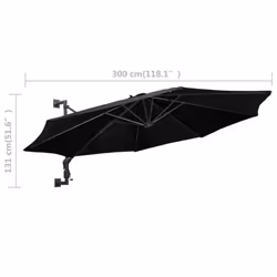 vidaXL Wall-Mounted Garden Parasol with Metal Pole Outdoor Umbrella Black - Additional view 7