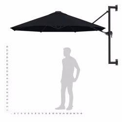 vidaXL Wall-Mounted Garden Parasol with Metal Pole Outdoor Umbrella Black - Additional view 8
