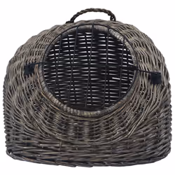 vidaXL Cat Transporter Grey 45x35x35cm Natural Willow Pet Basket Puppy Carrier