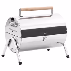 vidaXL Portable Tabletop Charcoal BBQ Grill Stainless Steel Double Grid Picnic