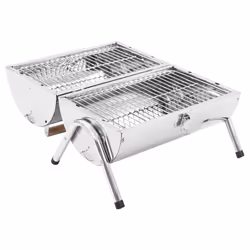 vidaXL Portable Tabletop Charcoal BBQ Grill Stainless Steel Double Grid Picnic