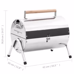 vidaXL Portable Tabletop Charcoal BBQ Grill Stainless Steel Double Grid Picnic