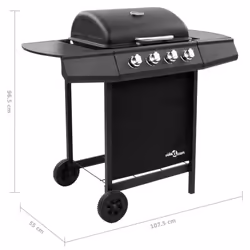 vidaXL Gas BBQ Grill with 4 Burners Black Natural Gas Outdoor Barbecue Grills