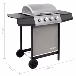 vidaXL Gas BBQ Grill with 4 Burners Black and Silver Outdoor Barbecue Grill