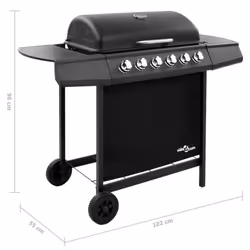 vidaXL Gas BBQ Grill with 6 Burners Black Natural Gas Barbecue Side Burner