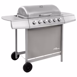 vidaXL Gas BBQ Grill with 6 Burners Silver Natural Gas Barbecue Side Burner