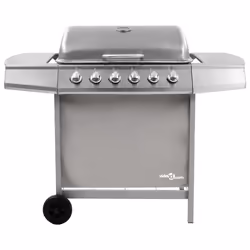 vidaXL Gas BBQ Grill with 6 Burners Silver Natural Gas Barbecue Side Burner