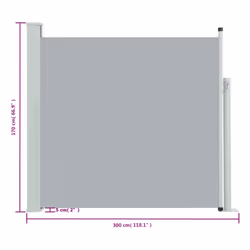 vidaXL Patio Retractable Side Awning 170x300cm Grey Privacy Garden Screen