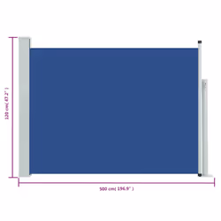 vidaXL Patio Retractable Side Awning 120x500cm Blue Privacy Garden Screen