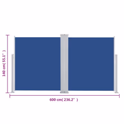 vidaXL Retractable Side Awning Blue 140x600cm Garden Screen Sunshade Shelter