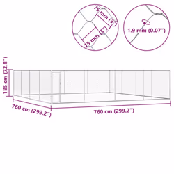 vidaXL Outdoor Dog Kennel Galvanised Steel 760x760x185cm Puppy Playpen Cage