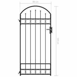 vidaXL Fence Gate with Arched Top Steel 89x200cm Black Garden Entrance Door