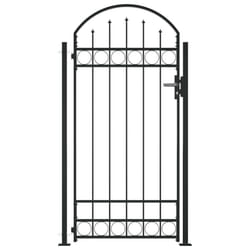 vidaXL Fence Gate with Arched Top and 2 Posts 105x204cm Black Entrance Door