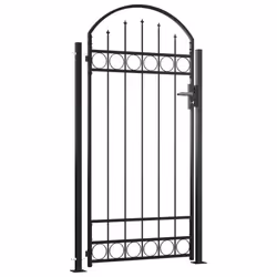 vidaXL Fence Gate with Arched Top and 2 Posts 105x204cm Black Entrance Door