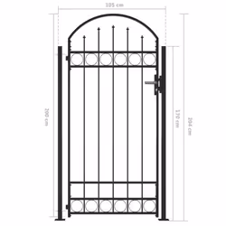 vidaXL Fence Gate with Arched Top and 2 Posts 105x204cm Black Entrance Door - Additional view 5