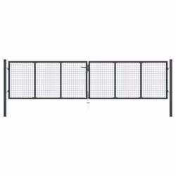 vidaXL Mesh Garden Gate Galvanised Steel Grey Outdoor Fence Terrace Barrier