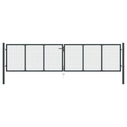 vidaXL Mesh Garden Gate Galvanised Steel Grey Outdoor Fence Terrace Barrier