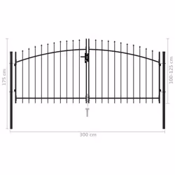 vidaXL Fence Gate Double Door with Spike Top Steel 3x1.25m Black Patio Barrier - Additional view 4