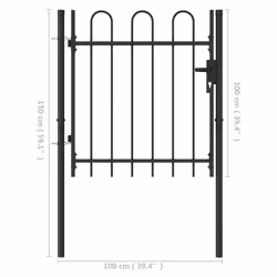 vidaXL Fence Gate Single Door with Arched Top Steel 1x1m Black Garden Barrier