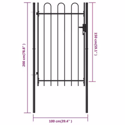 vidaXL Fence Gate Single Door with Arched Top Steel 1x1.5m Black Patio Barrier - Additional view 4
