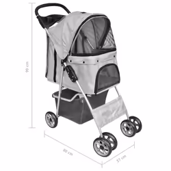 vidaXL Folding Pet Stroller Dog/Cat Travel Carrier Grey Cat Carrier Trailer - Additional view 4
