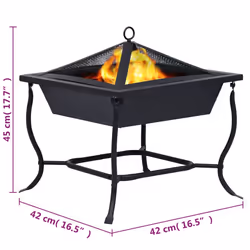 vidaXL Fire Pit Black 42x42x45 cm Steel Garden Burning Pit Bowl Patio Fireplace - Additional view 3