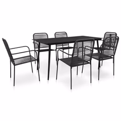vidaXL 7 Piece Outdoor Dining Set Cotton Rope and Steel Black Furniture Set