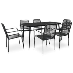 vidaXL 7 Piece Outdoor Dining Set Cotton Rope and Steel Black Furniture Set