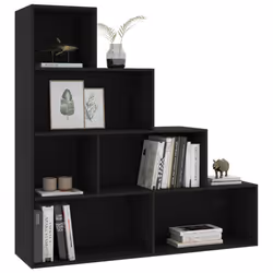vidaXL Book Cabinet/Room Divider Black Engineered Wood File Stand Rack Unit