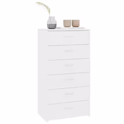 vidaXL Sideboard with 6 Drawers White Engineered Wood Drawer Storage Cabinet