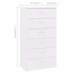 vidaXL Sideboard with 6 Drawers White Engineered Wood Drawer Storage Cabinet - Additional view 6