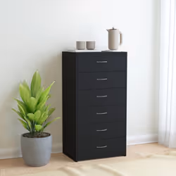 vidaXL Sideboard with 6 Drawers Black Engineered Wood Drawer Storage Cabinet