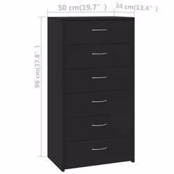 vidaXL Sideboard with 6 Drawers Black Engineered Wood Drawer Storage Cabinet - Additional view 5