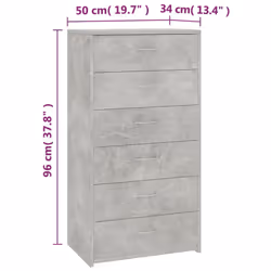 vidaXL Sideboard with 6 Drawers Concrete Grey Engineered Wood Storage Cabinet - Additional view 4